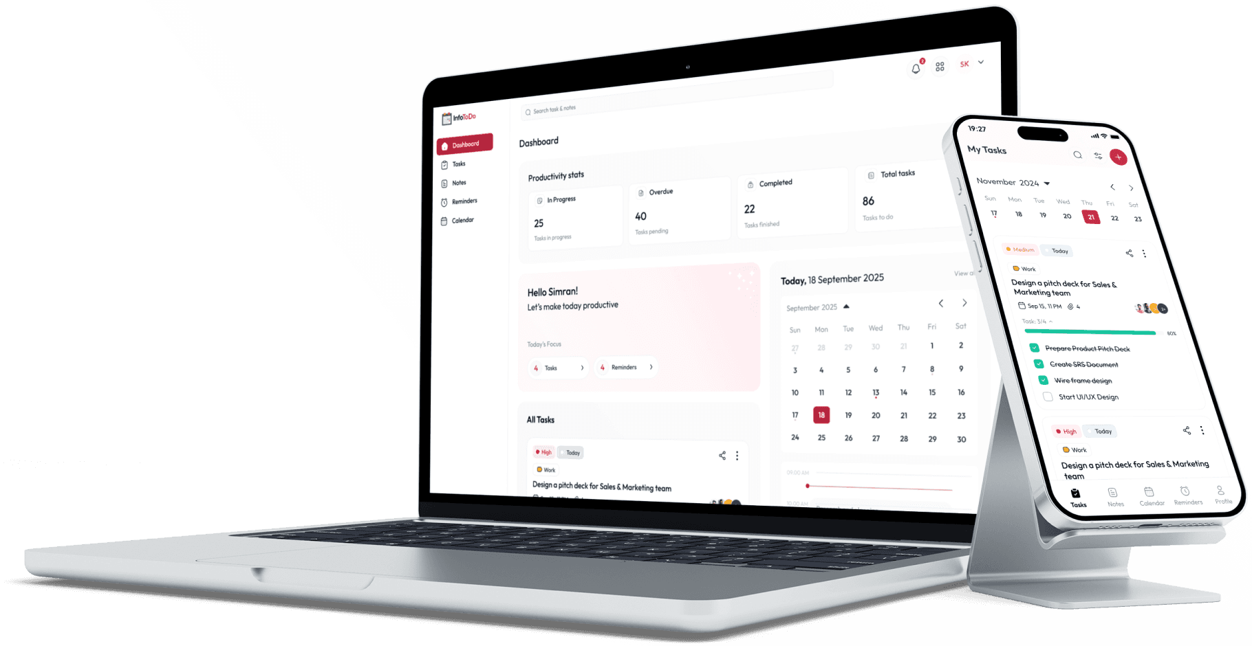 InfoToDo - Smart Task Management InfoToDo on laptop and mobile